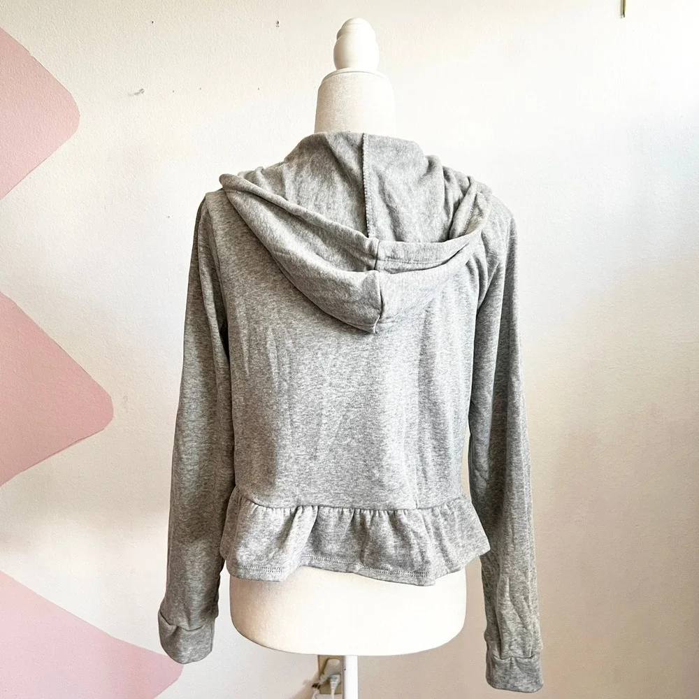 Gray Ruffle‎ Zip Up Sweater Vintage Inspired Retro Coquette Soft Girl Large